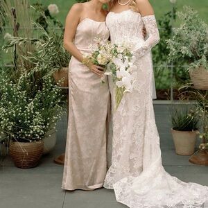 Champagne floral bridesmaid dress